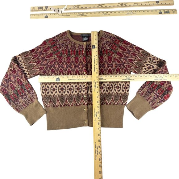 George Designs by Mark Eisen Fair Isle Cardigan Sweater Womens L Button Front - Picture 8 of 8